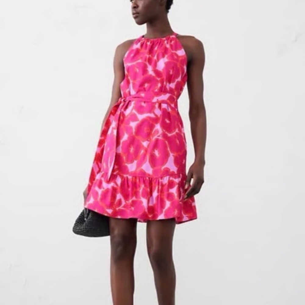 NWT Banana Republic Sleeveless Short Above Knee Dress Pockets Pink Purple Floral